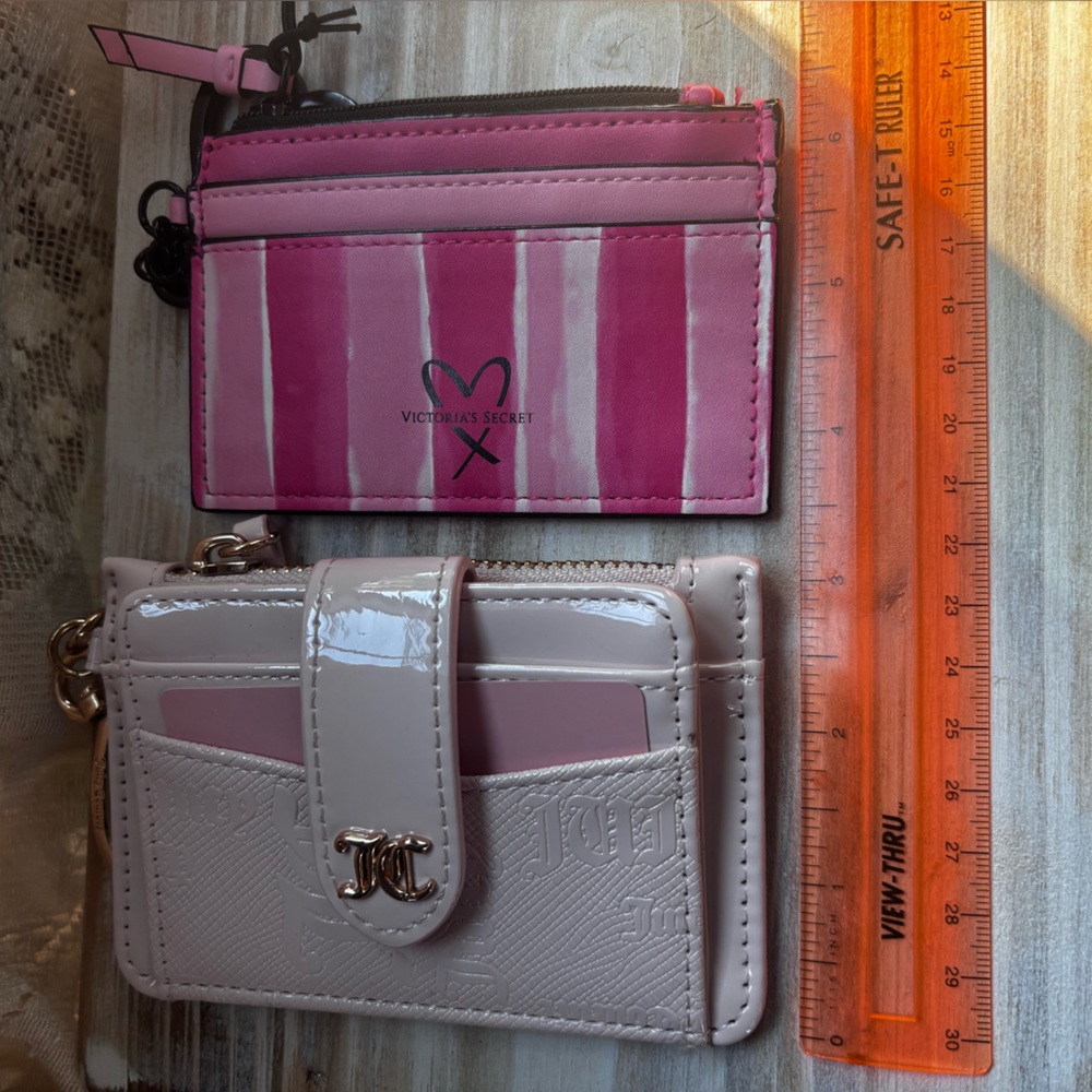 Victoria's Secret Pink Stripe Card Holder and Pale Pink Wallet Set